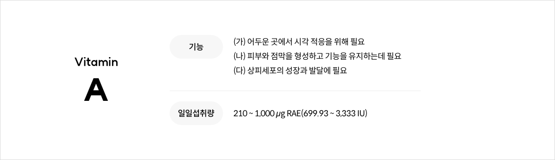 비타민 A의 기능성 및 일일섭취량